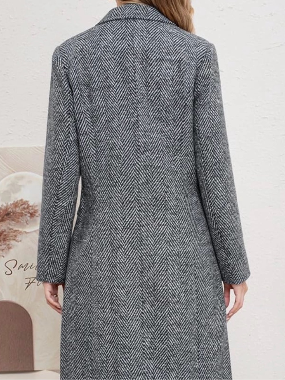 Chouyatou - Women's Winter Casual Herringbone Wool Coat Double Breasted - XL - Picture 5 of 5